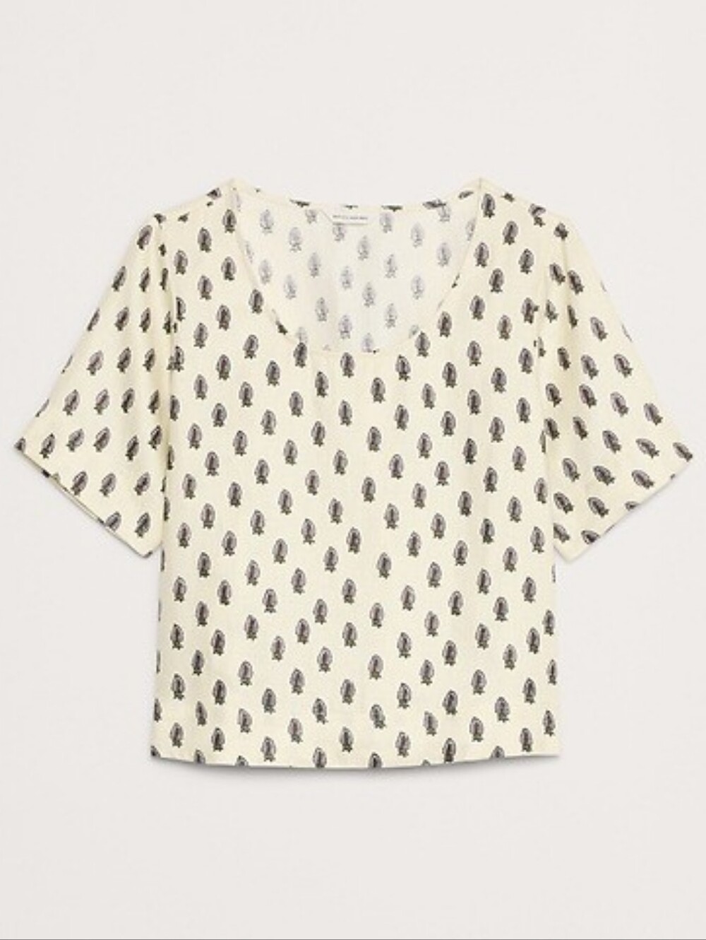 Banana Republic Linen Cream Block Print Top XS